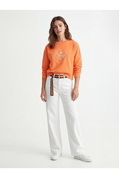 Ltb Printed Diagonal Relaxed Orange Sweatshirt