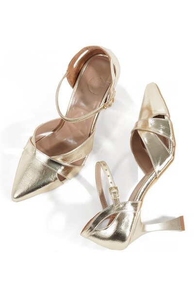 Modabuymus Gold Gold Dore Low-Cut Stiletto High Heeled Evening Dress Shoes Clara