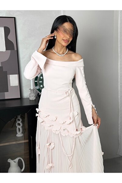 Warazan Elegant dress with pleats and a drawstring waist