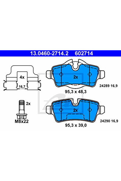 Ate Σετ τακάκια φρένων, δισκόφρενο 13.0460-2714.2