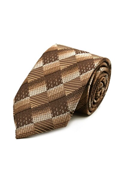 Sade Kravat Milk Coffee Beige Plaid Pack Tie 33218 Milk Coffee