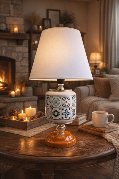 moontime alaçatı Seramik Oval Abajur, Beyaz Gümüş Aydınlatma, Şık Ev Dekorasyonu