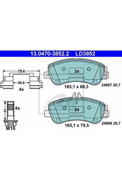 Ate Σετ τακάκια φρένων, δισκόφρενο 13.0470-3852.2 Mercedes-Benz Glk-Class