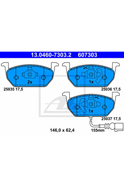 Ate Σετ τακάκια φρένων, δισκόφρενο 13.0460-7303.2