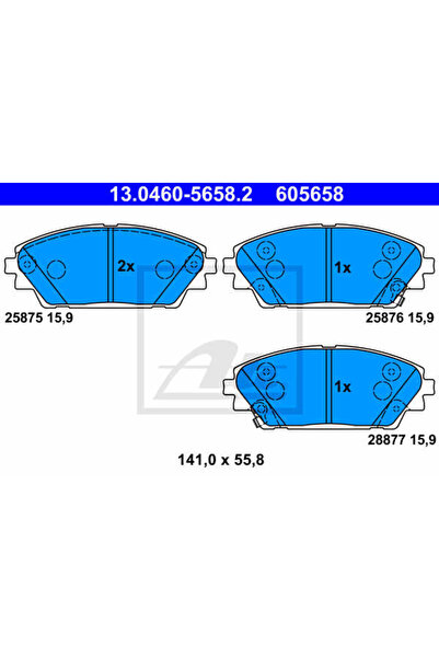 Ate Σετ τακάκια φρένων, δισκόφρενο 13.0460-5658.2