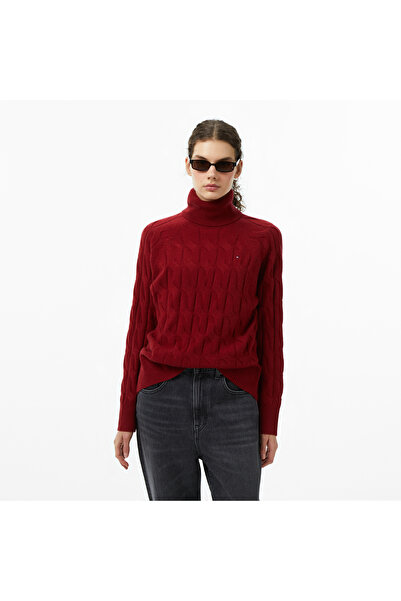 Tommy Hilfiger Soft Wool Cable Roll Kadın Kırmızı Kazak