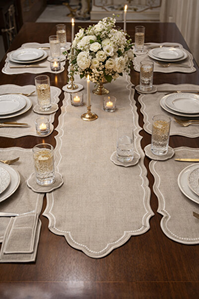 Luma Decor طقم أدوات مائدة أنيق باللون البيج يتسع لـ 6 أشخاص مكون من 19 قطعة