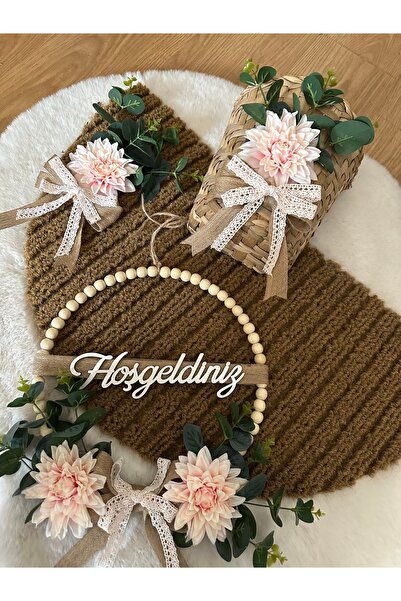 Marrone Pink Beauty 3-Piece Modern Set Doormat Door Ornament Door Basket