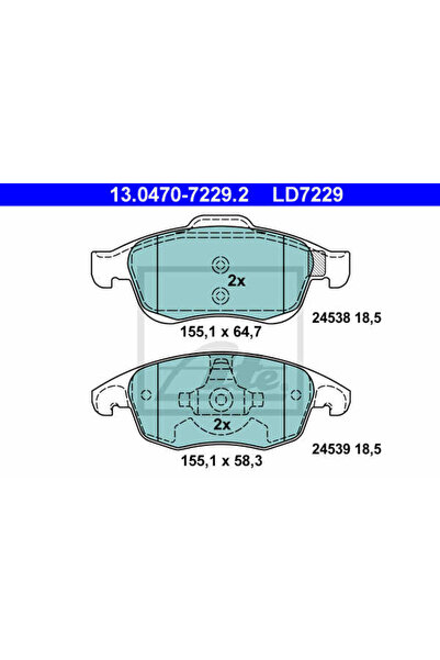 Ate Σετ τακάκια φρένων, δισκόφρενο 13.0470-7229.2