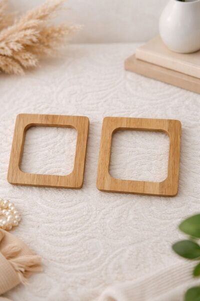 iğne izi 12X12 cm Wooden Square Bag Handle – Natural Wooden Ring for Knitting...