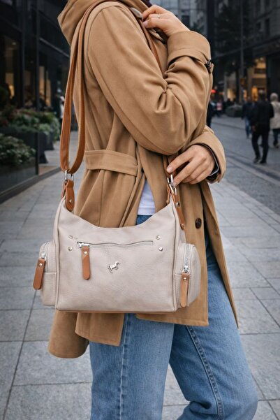ÇANTAM GELSİN Miami Polo Women's Beige Multi-Compartment Shoulder Bag and Mes...