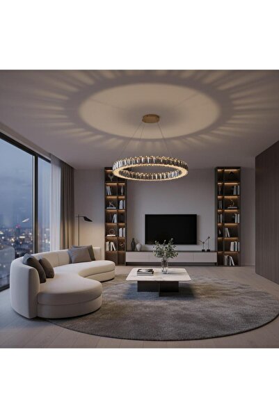 Elizim Home Lighting Kristal Uzaktan Kumandalı Gold Avize
