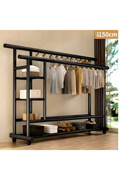OEM Clothes rack with shelves and wheels, metal, black