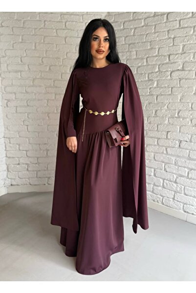 moneta boutique Women's Asymmetrical Cut Dress with Cape, Pack of Belt