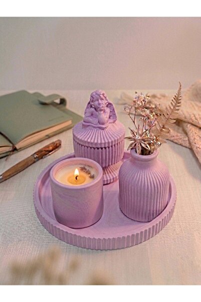 Mumlight Dekoratif Beton Tepsi Seti - Melek Figürlü Takı Kutusu, Mum ve Vazo ...