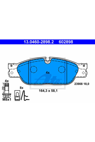 Ate Σετ τακάκια φρένων, δισκόφρενο 13.0460-2898.2