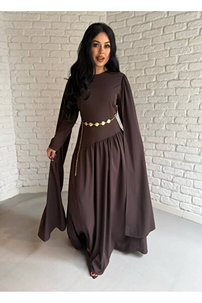 moneta boutique Women's Asymmetrical Cut Dress with Cape, Pack of Belt