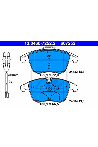 Ate Σετ τακάκια φρένων, δισκόφρενο 13.0460-7252.2