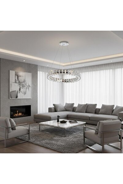 Elizim Home Lighting Kristal Uzaktan Kumandalı 30 cm Krom Avize
