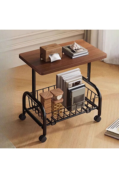 OEM Mobile side table with wheels, metal shelves and wooden top, 54x43x30 cm,...