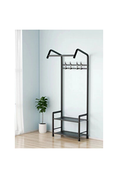 OEM Clothes hanger with shoe rack 165x57 cm, model MKS-306, black metal