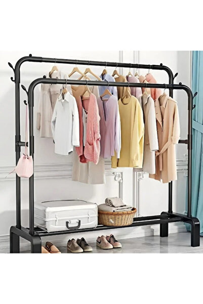 OEM Metal clothes rack 150x96x45 cm, 2 hanger bars, shoe rack, black
