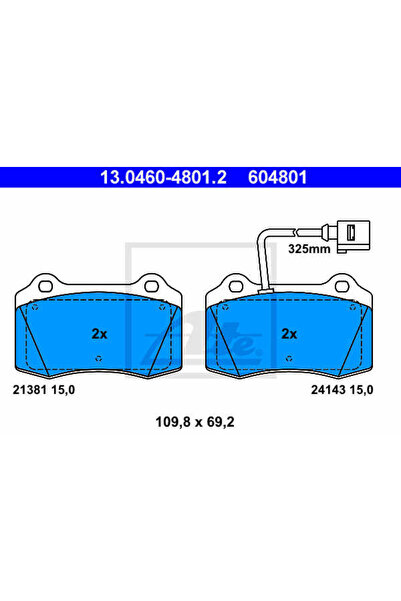 Ate Σετ τακάκια φρένων, δισκόφρενο 13.0460-4801.2