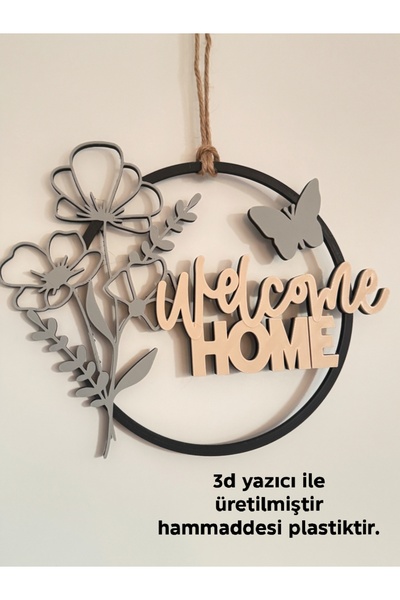 Akgün's Welcome Home Dekoratif Kapı Süsü - Modern Çiçek ve Kelebek Temalı Kap...