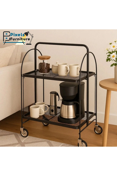 PixelsFurniture عربة تقديم ضيافة متحركة قابلة للطي من بكسل الأثاث, برفين مستط...
