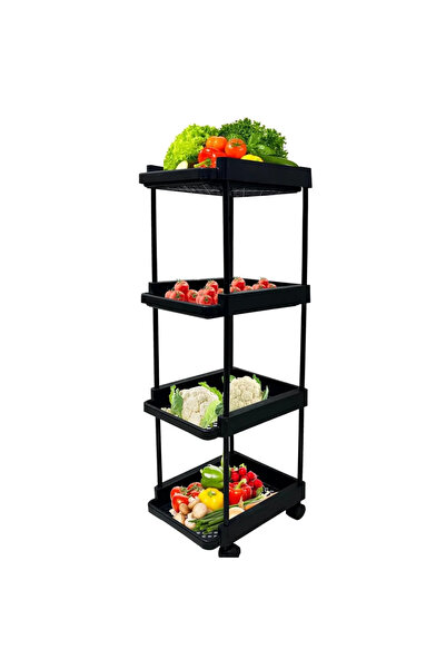OEM Plastic kitchen shelf, 4 levels, 122 cm high, 4 compartments, black