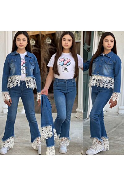 zavera for kids Devojčin gipure Čipka set od 3 dela - Zvonaste nogavice džins...