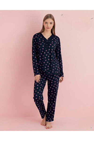 PİJAMERRY Women's Bamboo Spring Lace Collar Long Sleeve Slim Pajama Set 5209L...