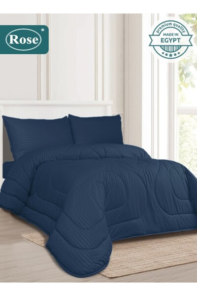 Rose طقم لحاف فندقي مخطط من الألياف الدقيقة، 4 قطع، يناسب سريرًا مفرد مقاس 12...