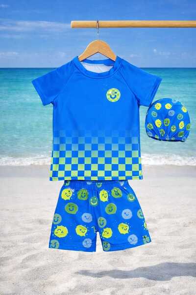 CHİCKİDSWEAR Σετ μαγιό για αγόρια 3 τεμαχίων: μπλουζάκι + σορτς + σκουφάκι