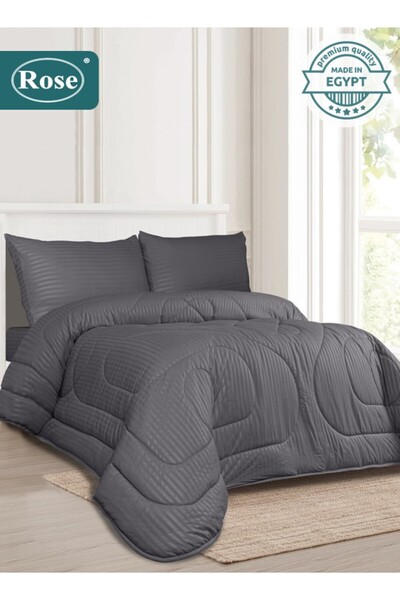 Rose طقم لحاف فندقي مخطط من الألياف الدقيقة، 4 قطع، يناسب سريرًا مفرد مقاس 12...