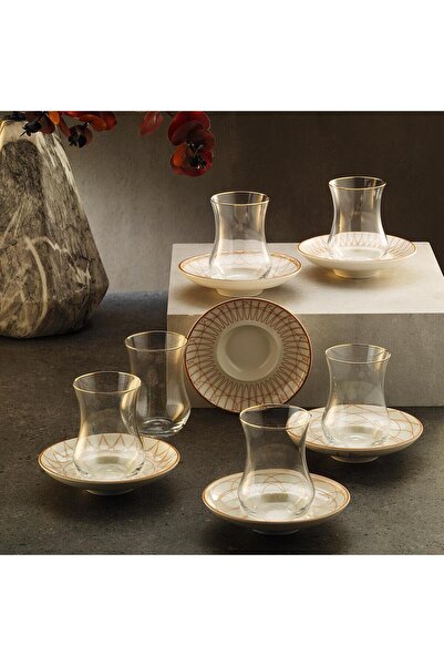 Saatistan Şık 12 Parça Beyaz Çay Seti, 6 Kişilik 150 ml, Elegant Tasarım