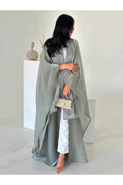 Noon Noora عباءة كارديجان ساتان لامع بمقاس واحد يناسب الجميع مع غطاء للرأس