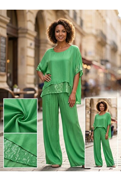 Rabiossa Women's Blouse Pants Silk Set