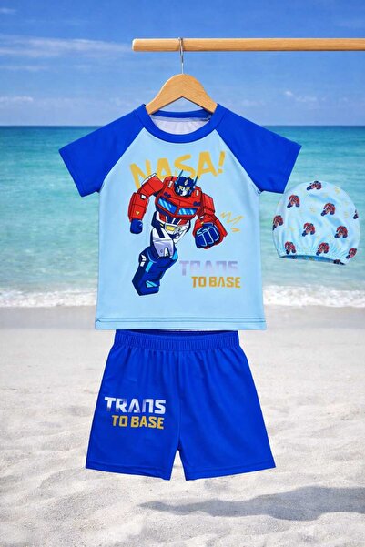 CHİCKİDSWEAR Boy's Swimsuit 3-Piece Set: Top + Shorts + Cap