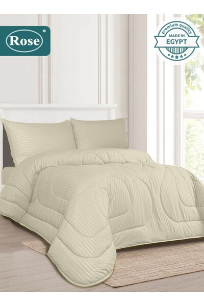 Rose طقم لحاف فندقي مخطط من الألياف الدقيقة، 4 قطع، يناسب سريرًا مفرد مقاس 12...