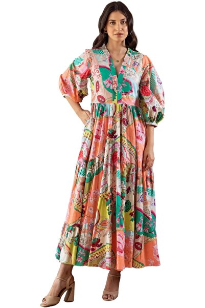 GRECIILOOKS Women's Printed Boho Maxi Dress | Long Flared Style with Full or ...