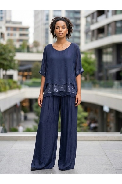 Rabiossa Women's Blouse Pants Silk Set