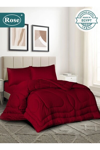 Rose طقم لحاف فندقي مخطط من الألياف الدقيقة، 4 قطع، يناسب سريرًا مفرد مقاس 12...