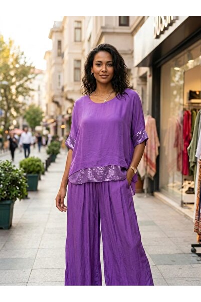 Rabiossa Women's Blouse Pants Silk Set