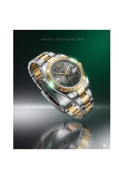 LAOBAN ساعة أوتوماتيكية ثنائية اللون من الذهب والفضة بإطار مخدد - كلاسيكية فاخرة