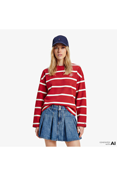 Tommy Hilfiger Script Kadın Kırmızı Sweatshirt