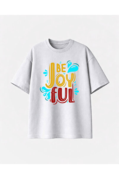 COMVİCHO كن سعيدًا مطبوع تي شيرت أبيض