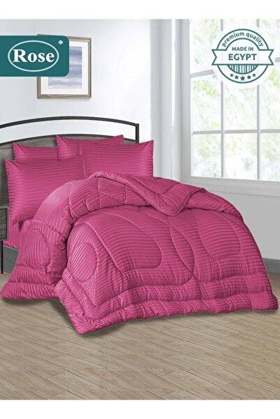 Rose طقم لحاف فندقي مخطط من الألياف الدقيقة، 6 قطع، يناسب سرير مقاس كينغ 200×...