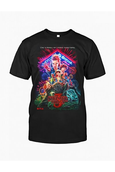COMVİCHO سترينجر ثينجز 2 مطبوع تي شيرت أسود