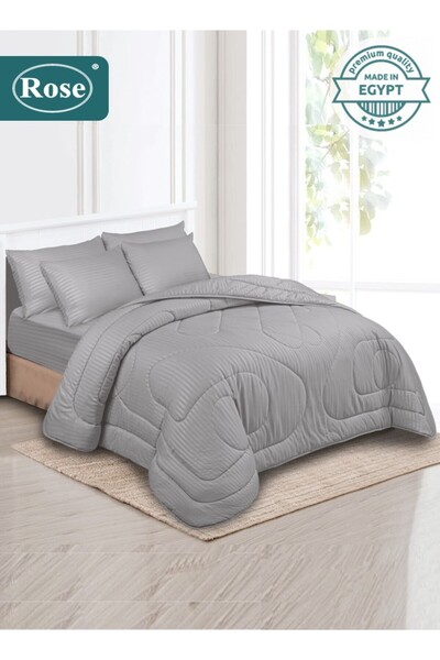 Rose طقم لحاف فندقي مخطط من الألياف الدقيقة، 6 قطع، يناسب سرير كينج 200×200 س...